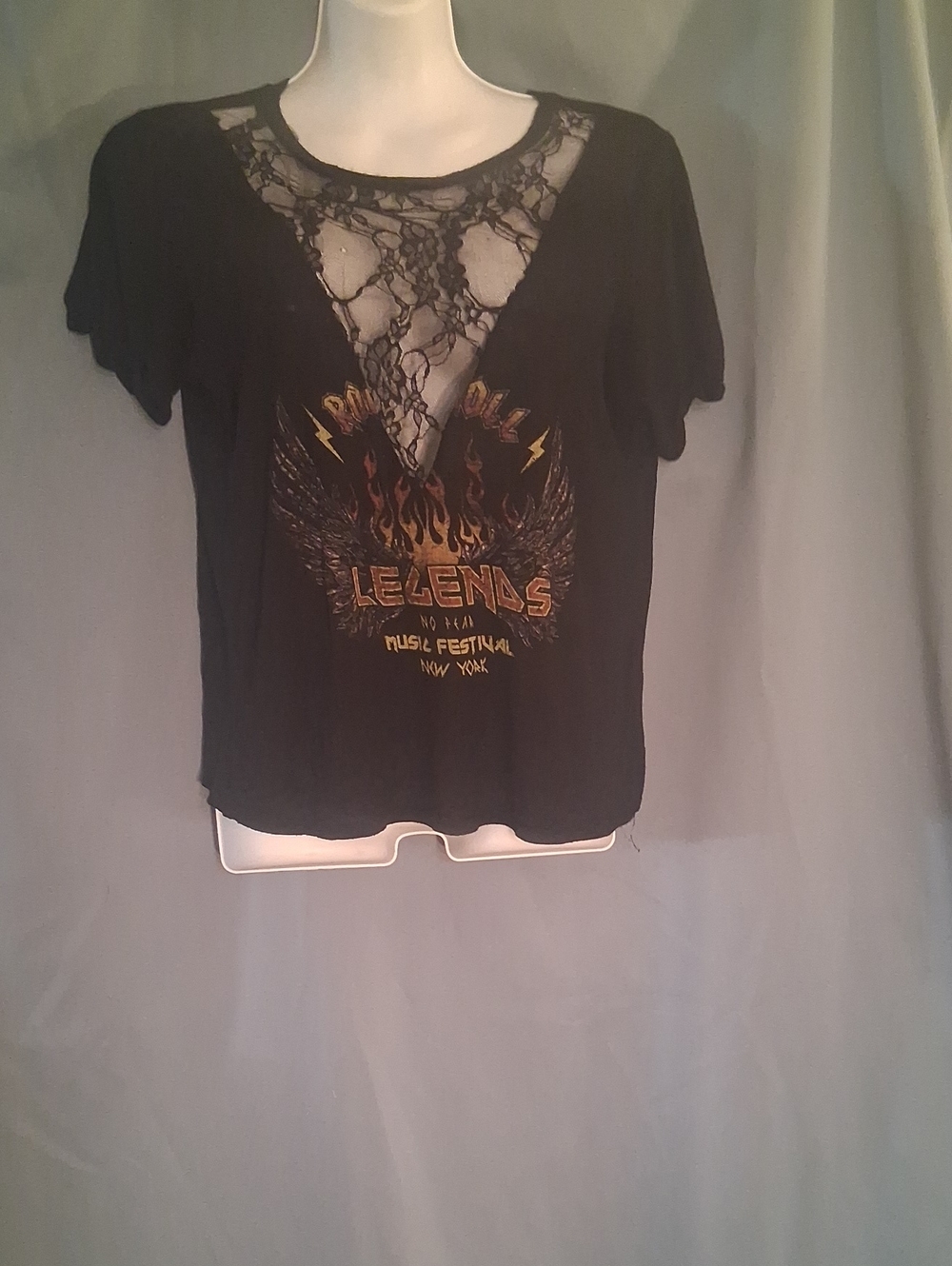Women’s Black Lace-Insert Graphic Tee